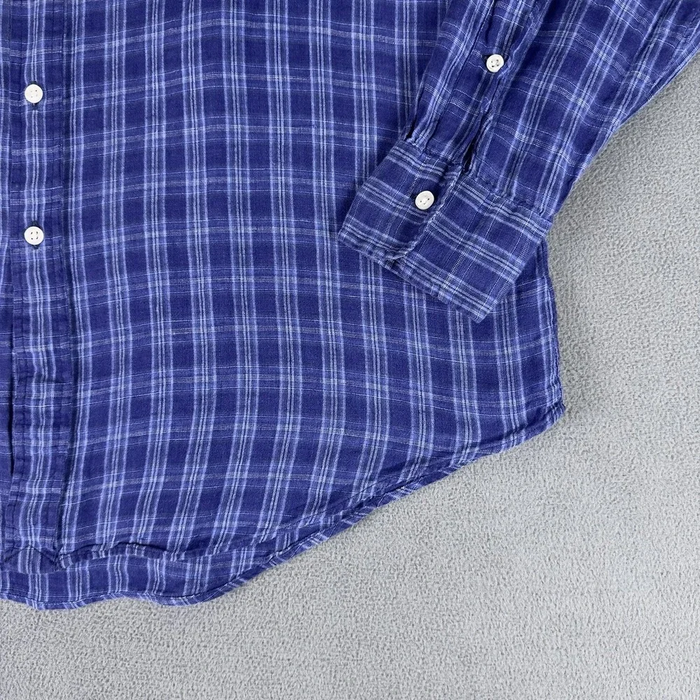 Polo Ralph Lauren Shirt Mens XL Blue Plaid Ocean Wash Linen Prep‎ Beach